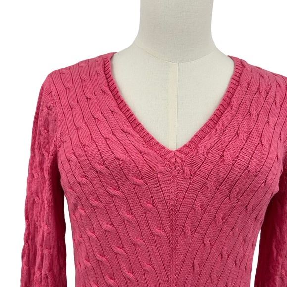 Vtg Lauren Ralph Lauren Wms L Silk Cable Knit Sweater V Neck 3/4 Sleeve - Picture 1 of 7